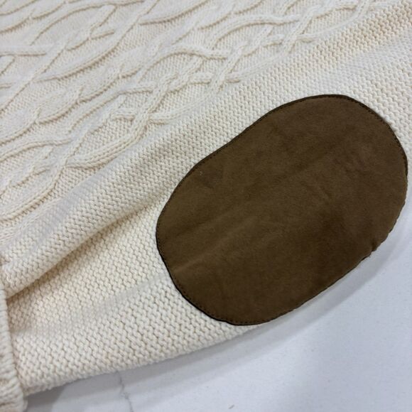 Hanna Andersson Sweater Boys Size 8 Cream Cable Knit Elbow Patches Fisherman - Picture 3 of 6